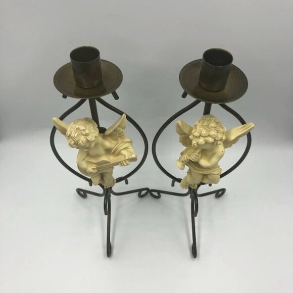 Vintage Metal Angel Set of 2 Taper Candle Holders Spiritual Holiday Décor Altar - Picture 9 of 12
